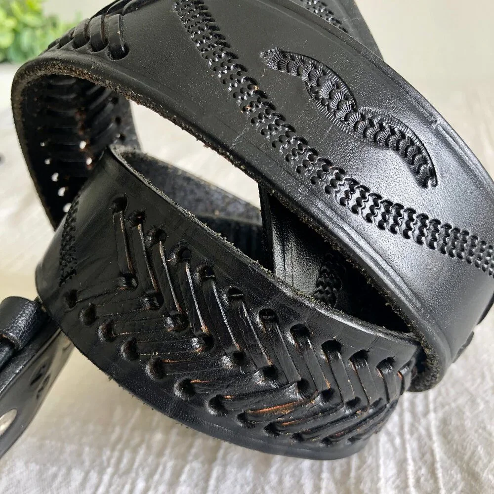 Vintage Black Leather Belt from Mexico, 38 inches